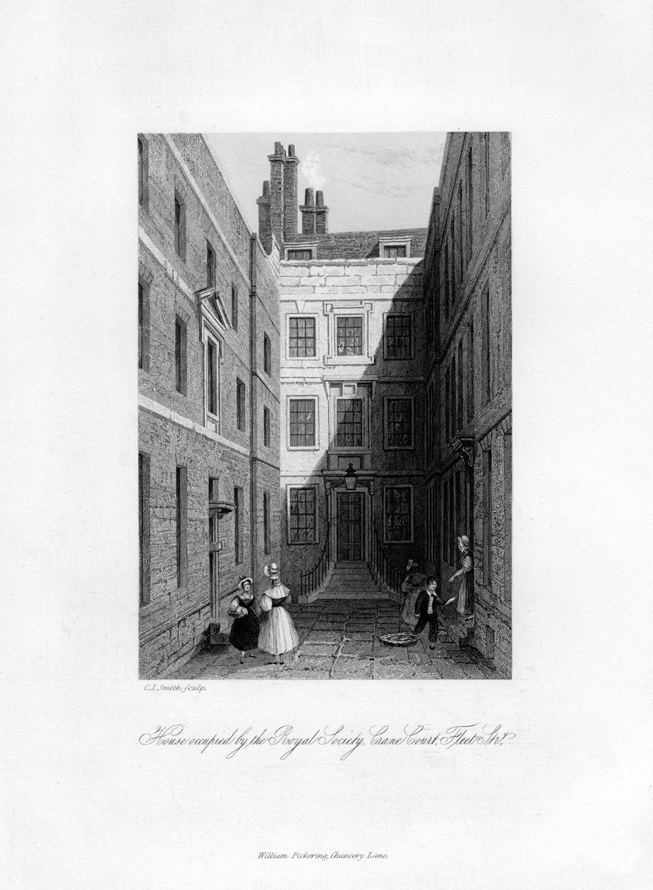 Hus okkupert av Royal Society, Crane Court, Fleet Street, 1678-1760, 1840 av Charles J. Smith
