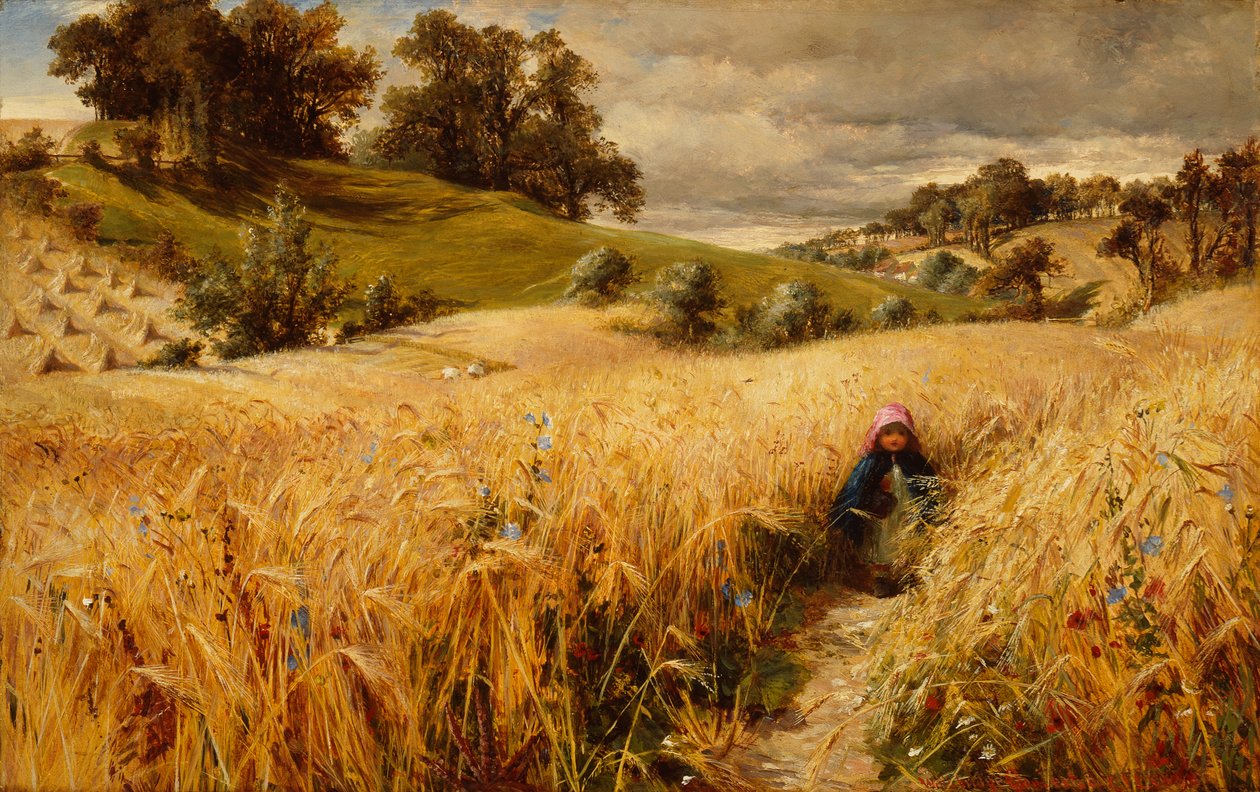 Coming Thro The Rye (olje på kort) av Charles James (attr.to) Lewis