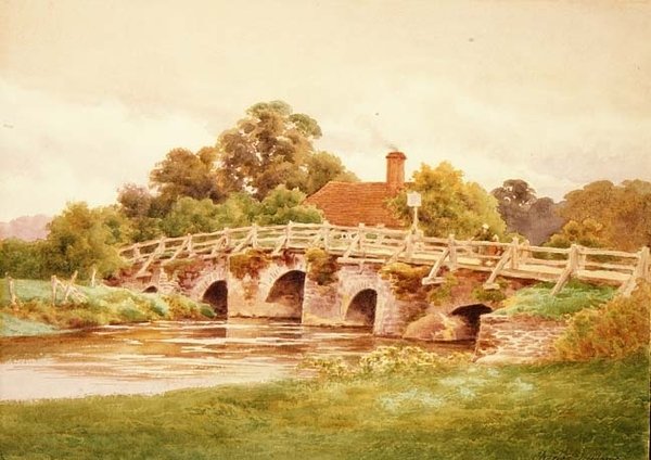 Frensham Bridge (akvarell) av Charles James Adams