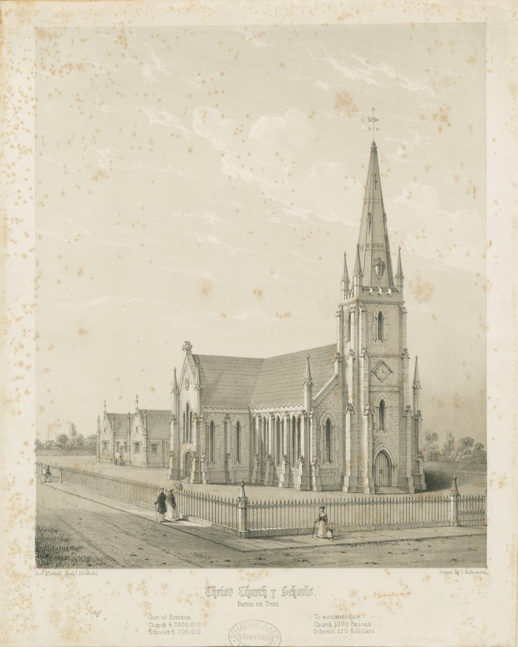 Burton-upon-Trent - Christ Church and Schools: gravering, nd [1789-1850] (trykk) av Charles Joseph Hullmandel