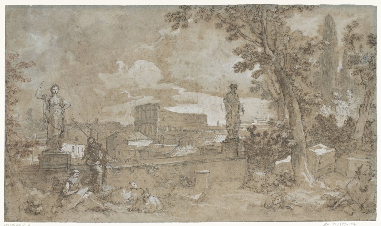Utsikt over en del av Farnesian Gardens på Palatine Hill i Roma av Charles Joseph Natoire