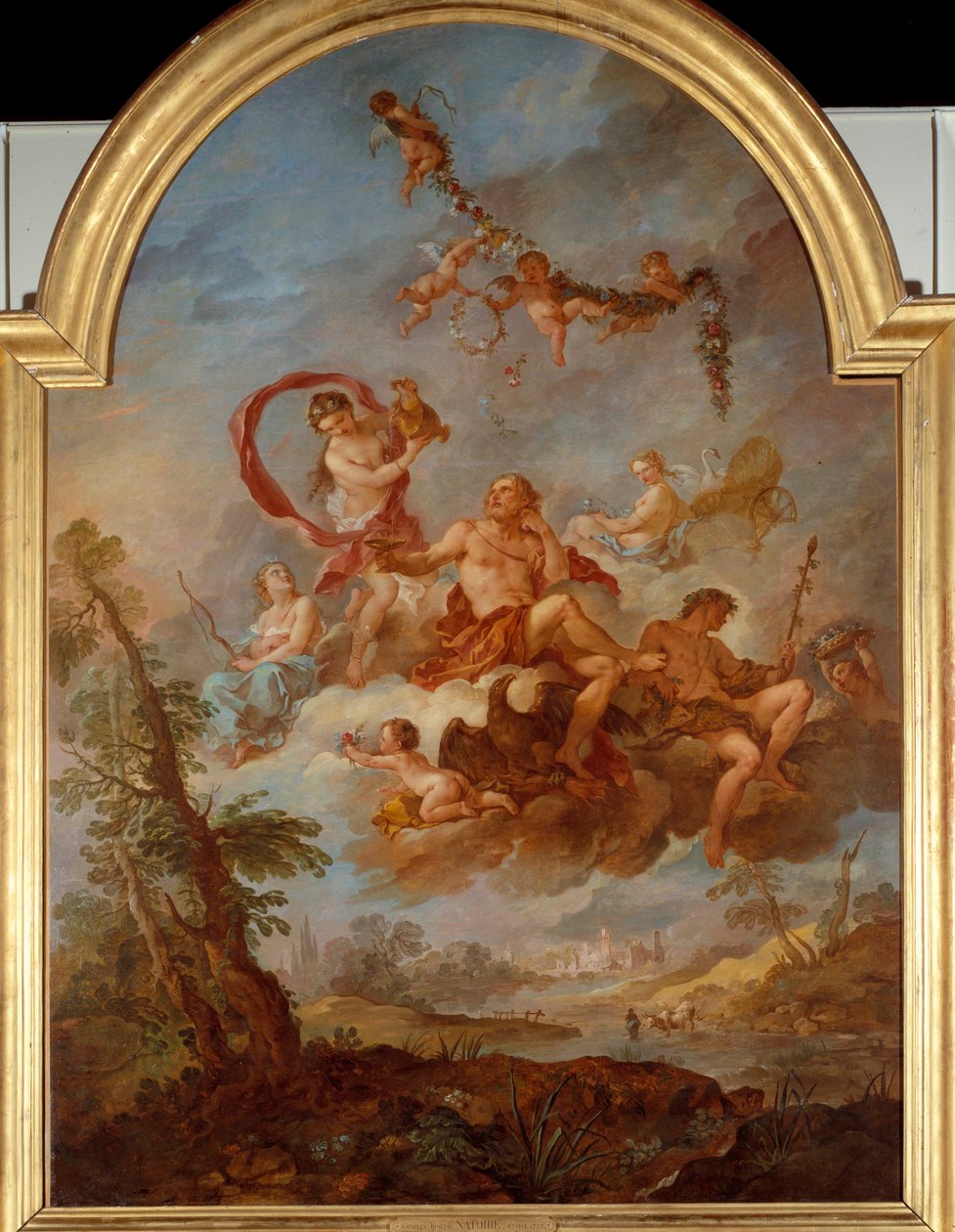 Jupiter servert av Hebe Hebe, datter av Jupiter tjener faren sin under en fest. Maleri av Charles Joseph Natoire (Charles-Joseph Natoire av Charles Joseph Natoire