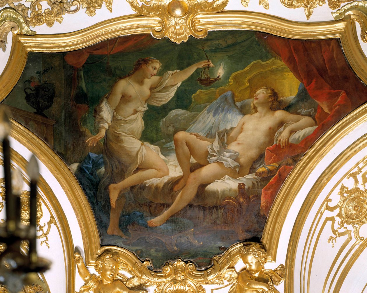 Psyche hever lampen for å tenke på sin kone Eros (eller kjærlighet) takmaleri av Charles Joseph Natoire (Charles-Joseph Natoire av Charles Joseph Natoire