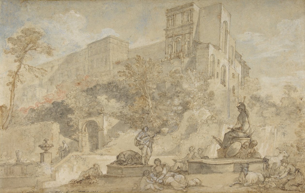 Fontenen i Roma ved Villa d'Este, Tivoli, 1765. av Charles Joseph Natoire