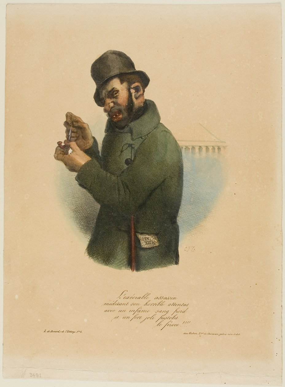 Den grusomme leiemorderen overveier sitt grusomme overgrep... av Charles Joseph Traviès