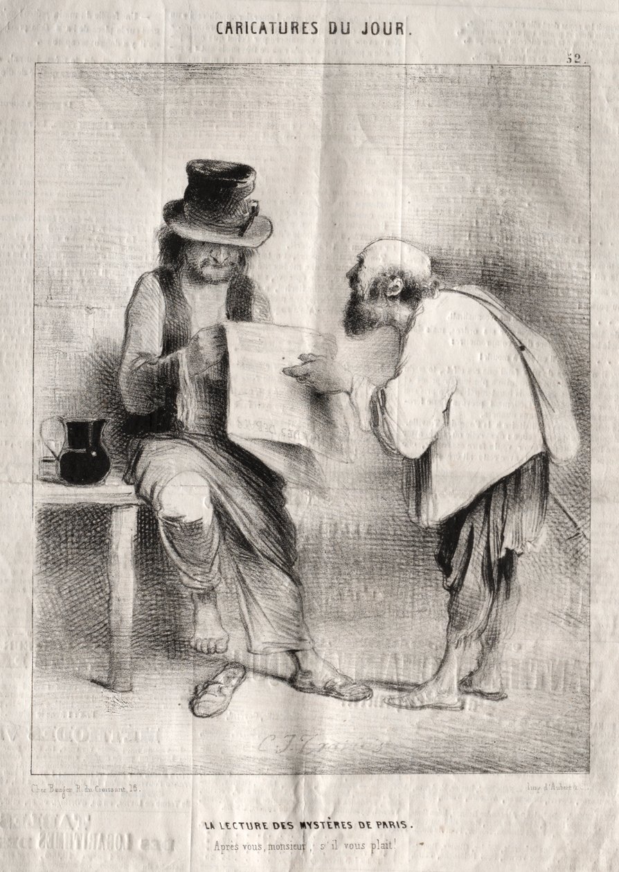 Dagens karikaturer: Leser mysteriene i Paris av Charles Joseph Traviès de Villers