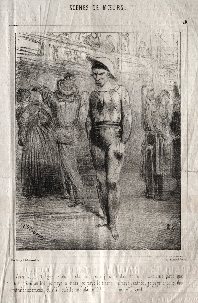 Scener med manerer: Du skjønner, det er Pamelas kø som overtaler meg hele uken, slik at jeg tar henne med på ballen... av Charles Joseph Traviès de Villers