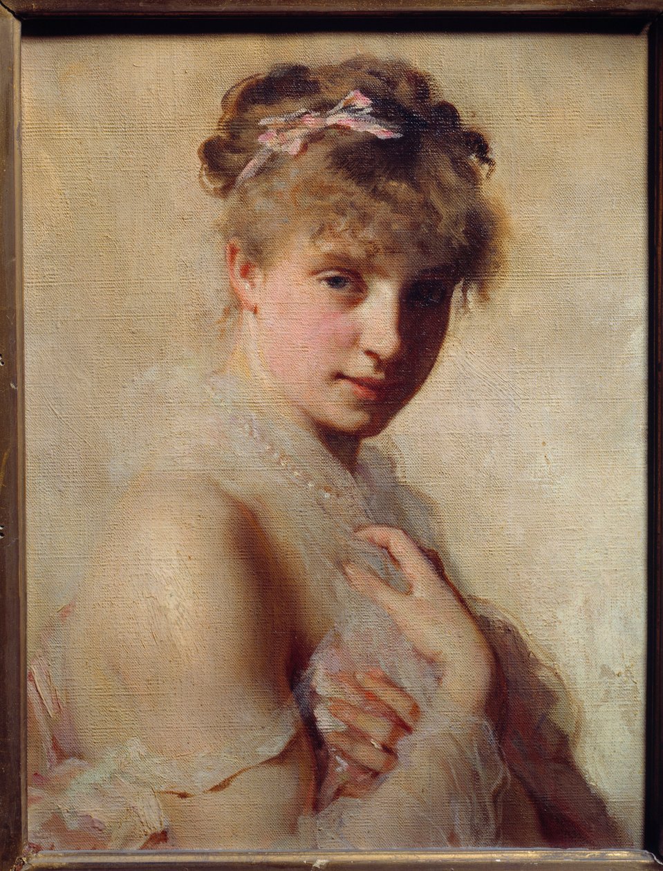 Portrett av en ung jente. Maleri av Charles Chaplin (1825-1891) av Charles Joshua Chaplin