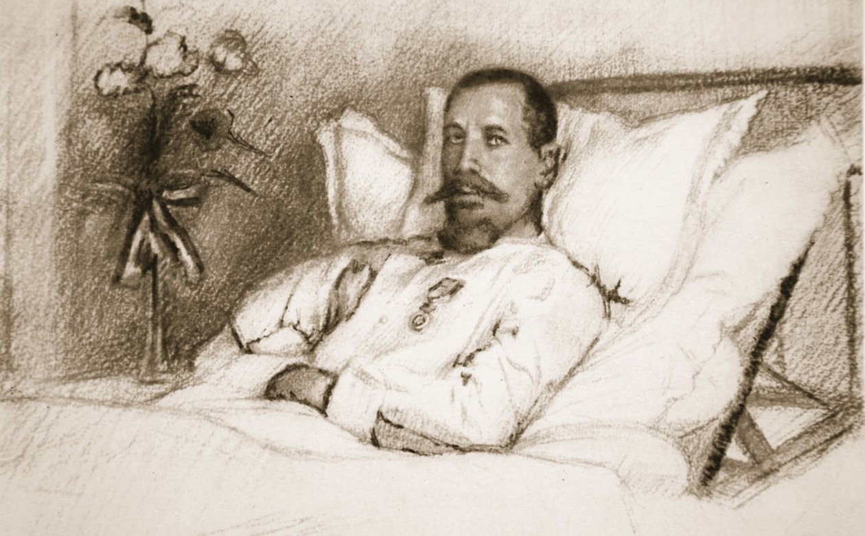 En leder hvis sårede Sir Ian Hamilton har kalt en katastrofe: General Gouraud, på sykehus i Paris, fra The Illustrated War News, 1915 litho av Charles Jules Duvent