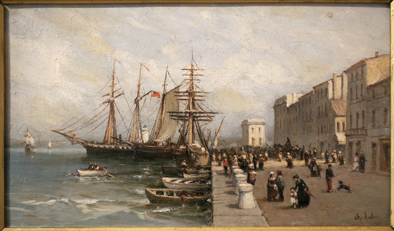 Quai Saint Pierre og tollbygningen i Cannes. Maleri av Charles Labour (1813-1900), olje på lerret, tidlig på 1800-tallet. Musee de la Castre, Cannes. av Charles Labor