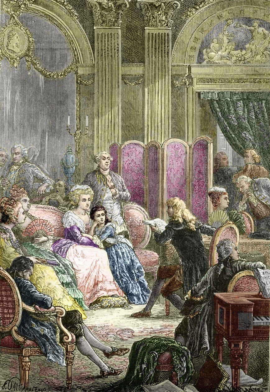 Salongen til Suzanne Curchod og Madame Necker (gravering) av Charles Laplante