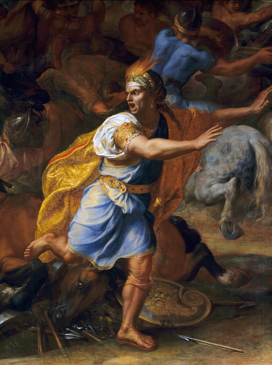 En redd mann. Detalj av slaget ved Arbels (antikk). Maleri av Charles Lebrun (Le Brun) (1619-1690) av Charles Le Brun