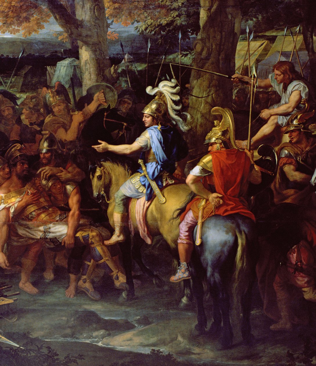 Alexander og Porus i slaget ved Hydaspes, ca. 1673 (olje på lerret) (detalj av 90063) av Charles Le Brun