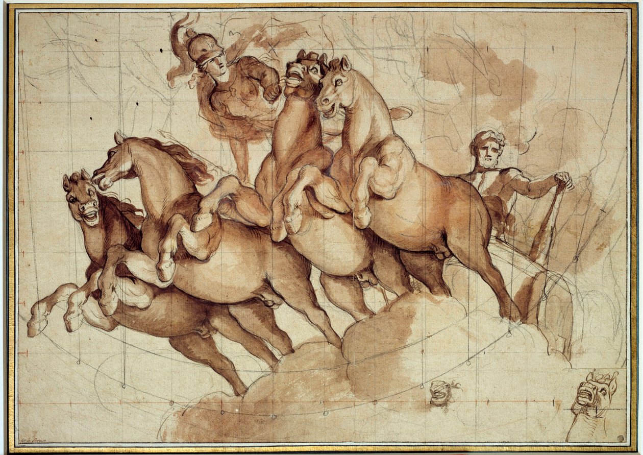 Apotheosis of Hercules Rød krittvask og svart blekk av Charles Lebrun (Le Brun) (1619-1690) 1600-tallets søn. 0,32x0,45m. Paris, Louvre-museet av Charles Le Brun
