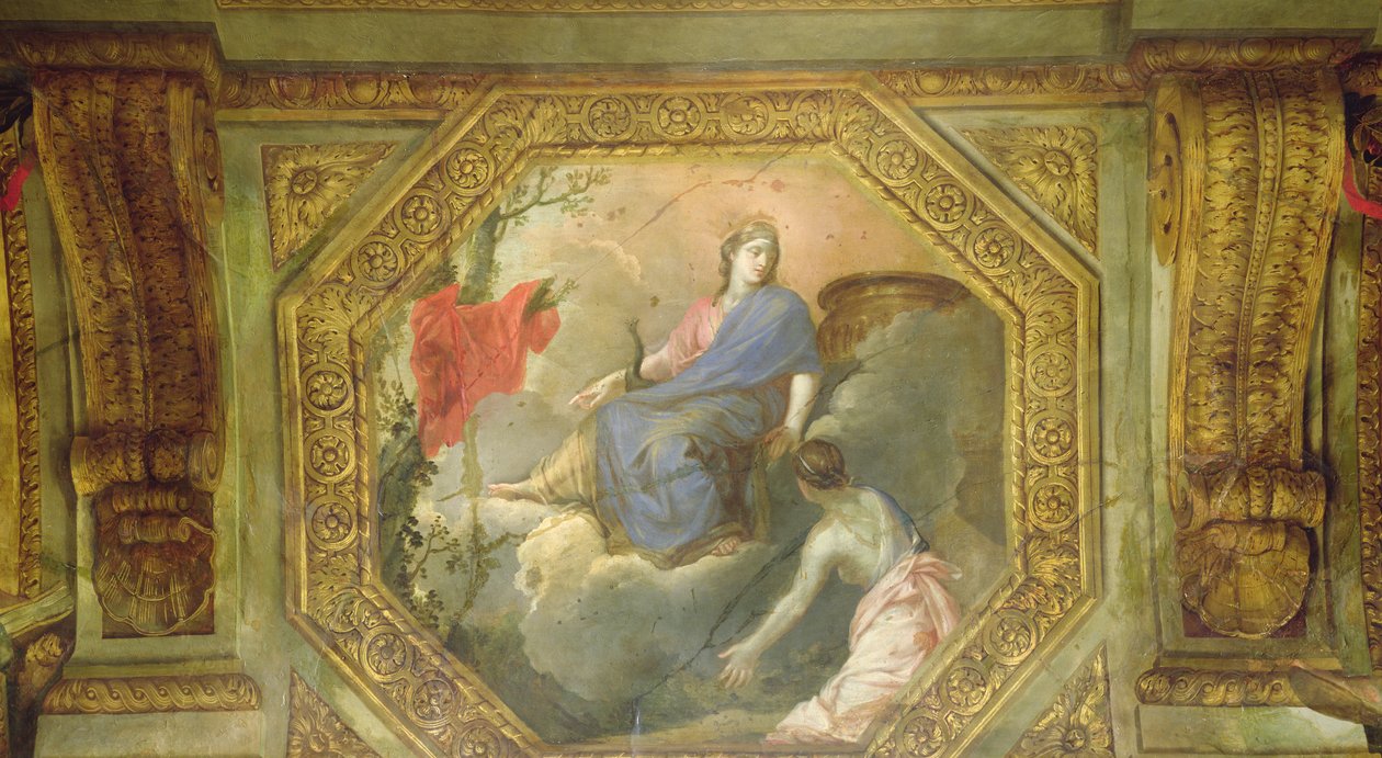 Tak på Hôtel de La Rivière detalj av Psyche tigger Juno, 1653 olje på lerret av Charles Le Brun