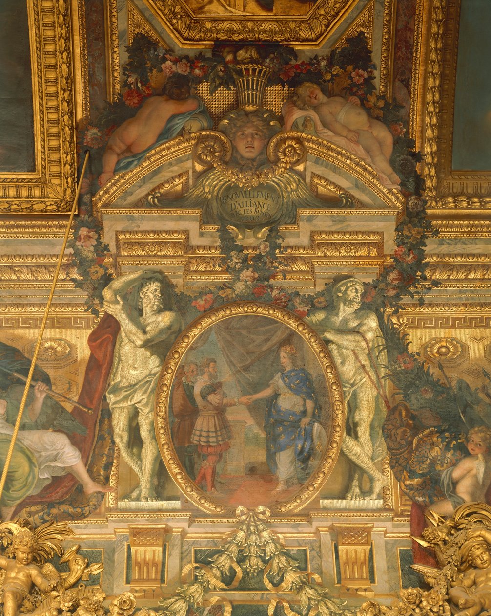 Detalj av dekorasjoner av Charles Le Brun (1619-1690), Speilsalen, Versailles-palasset (UNESCOs verdensarvliste av Charles Le Brun