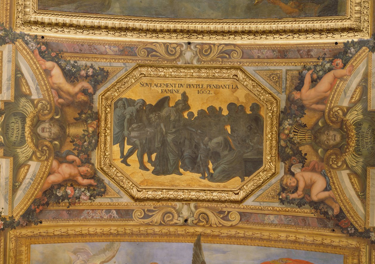 Hjelper folket under hungersnøden i 1662, takmaleri fra Galerie des Glaces av Charles Le Brun