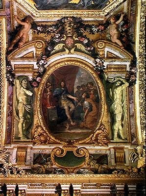 Beskyttelse av kunsten i 1663, takmaleri fra Galerie des Glaces av Charles Le Brun