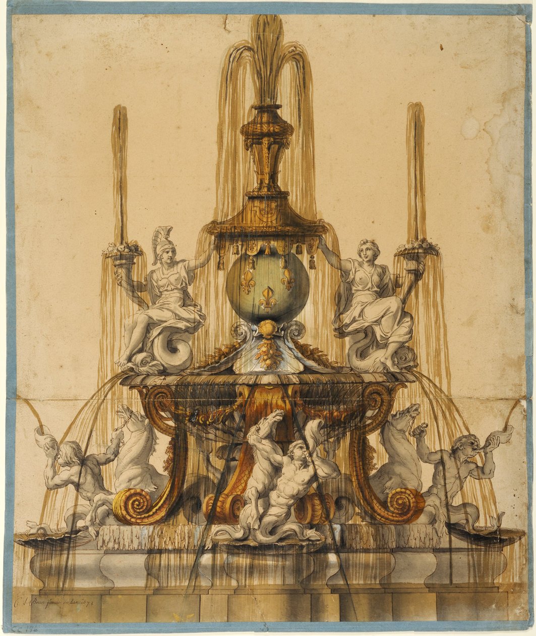 Vorschlag für einen Brunnen in Versailles av Charles Le Brun