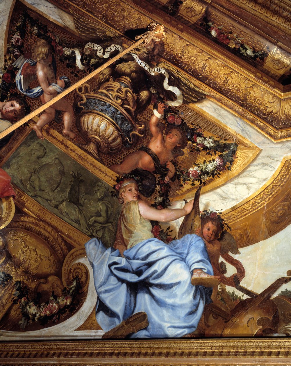 Salon des muses, detalj: musikken. Maleri i trompe l
