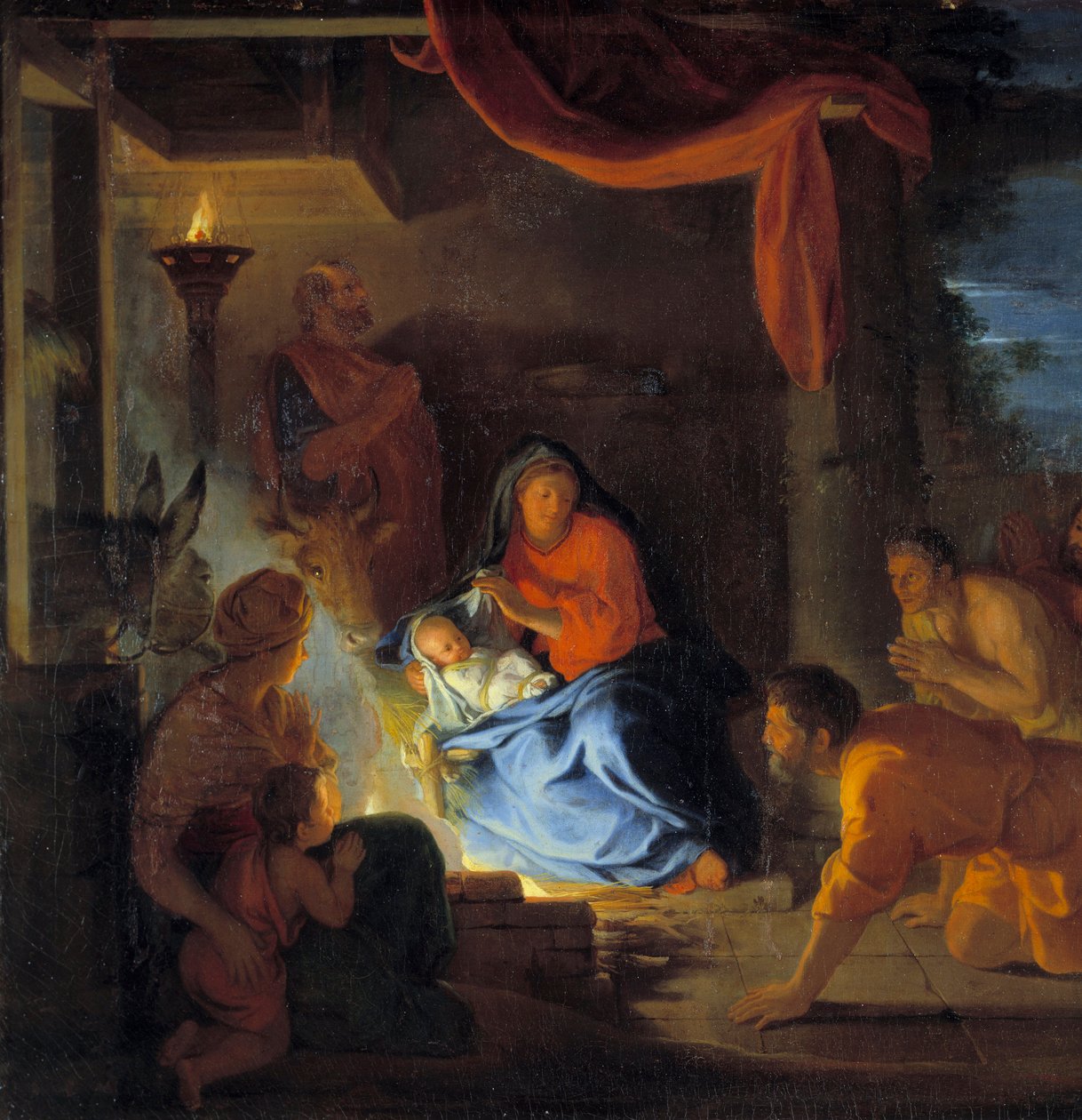 Hyrdenes tilbedelse. Detalj av et maleri av Charles Lebrun (Le Brun) (1619-1690) 1690 Søn. 1,51x1,17 m av Charles Le Brun