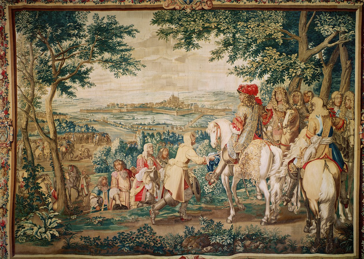 The Surrender of Marsal i 1662, Gobelins Workshop (teppe) av Charles Le Brun