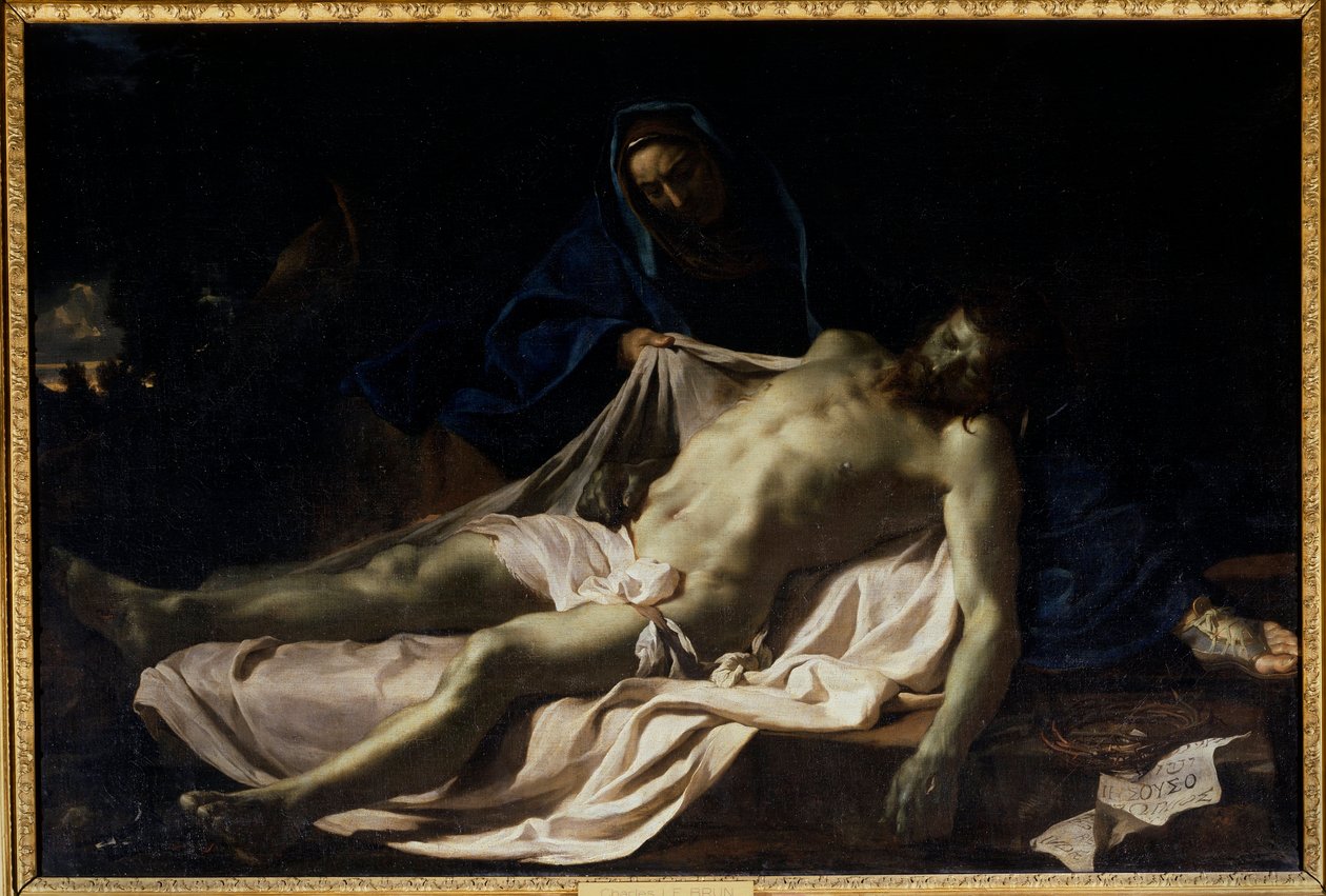 Den døde Kristus på knærne til Jomfru Pieta. Maleri av Charles Lebrun av Charles Le Brun