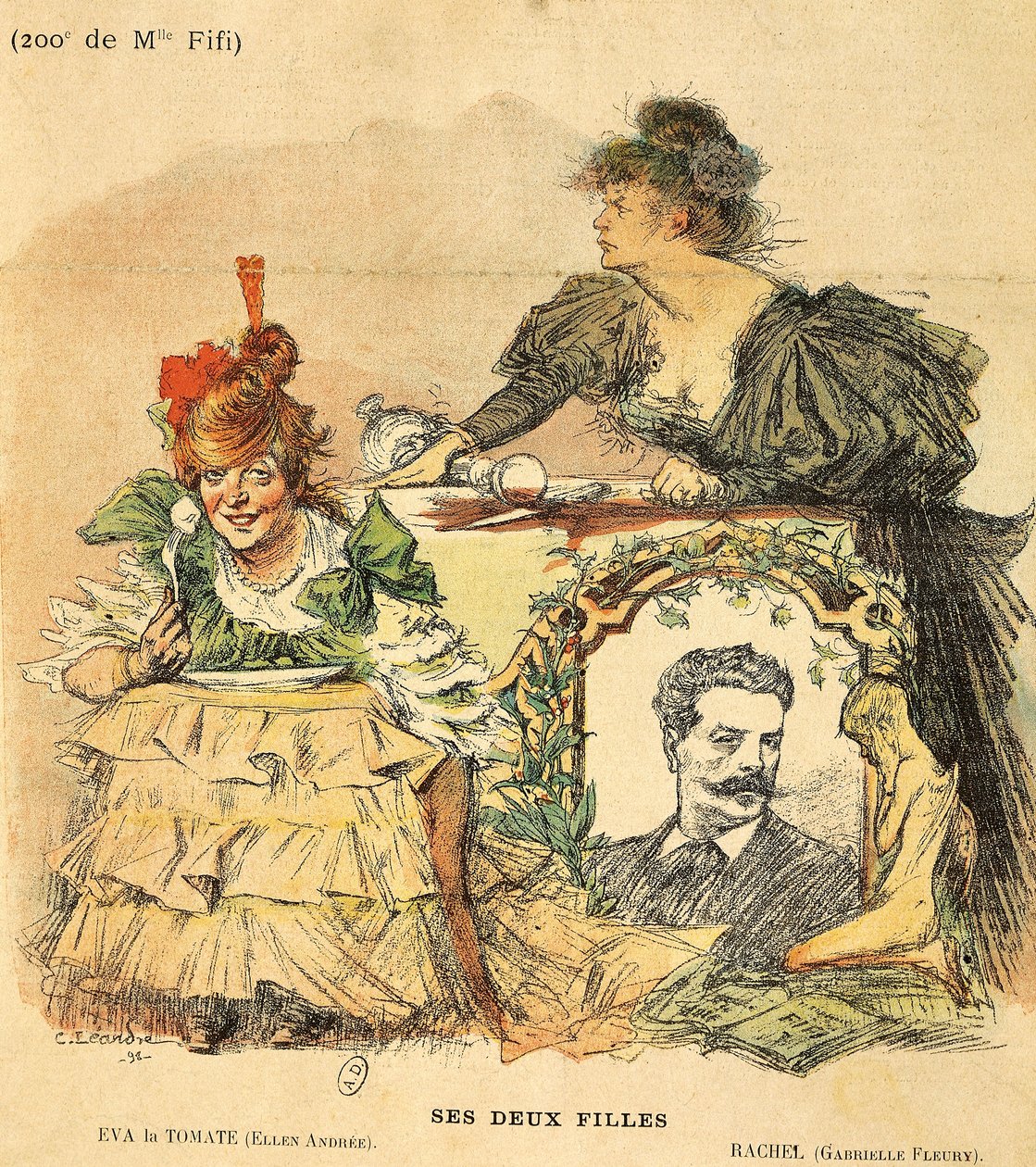 Tegneserie for to hundredels kopi av Mademoiselle Fifi, fra novelle av Guy de Maupassant av Charles Leandre