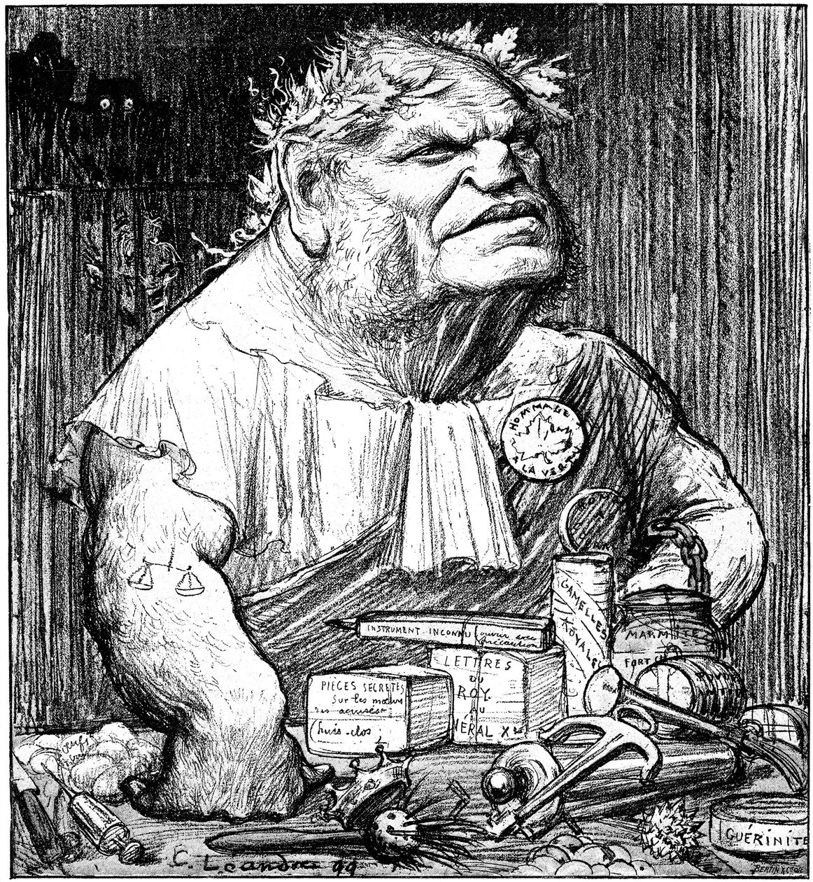 Tegneserie av Rene Berenger (1830 - 1915) i den satiriske avisen "Le Rire" (gravering) av Charles Leandre