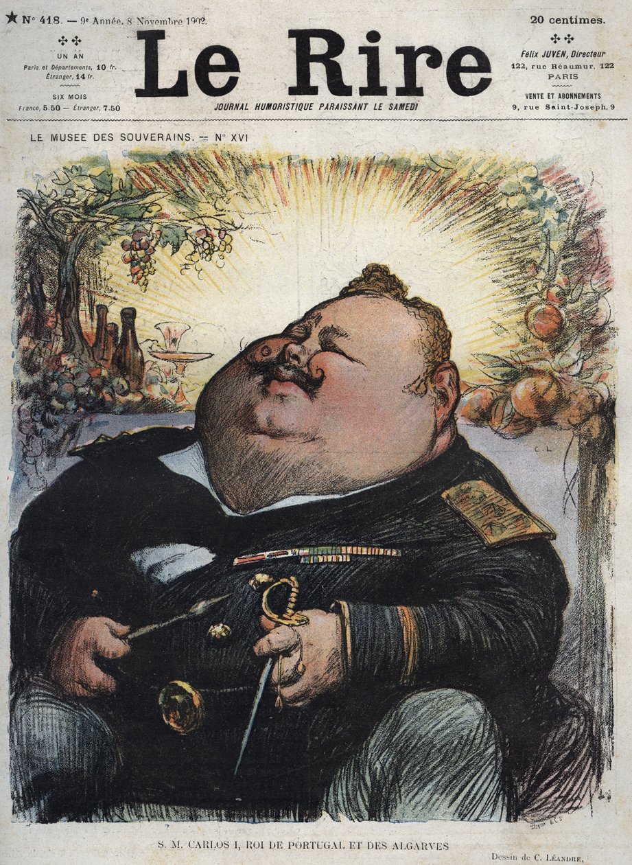 Charles I, konge av Portugal (1863-1908) - Carlos I, konge av Portugal og Algarves - Karikatur av Charles Leandre (1862-1934) i "The Rire"" av 8. november av Charles Leandre