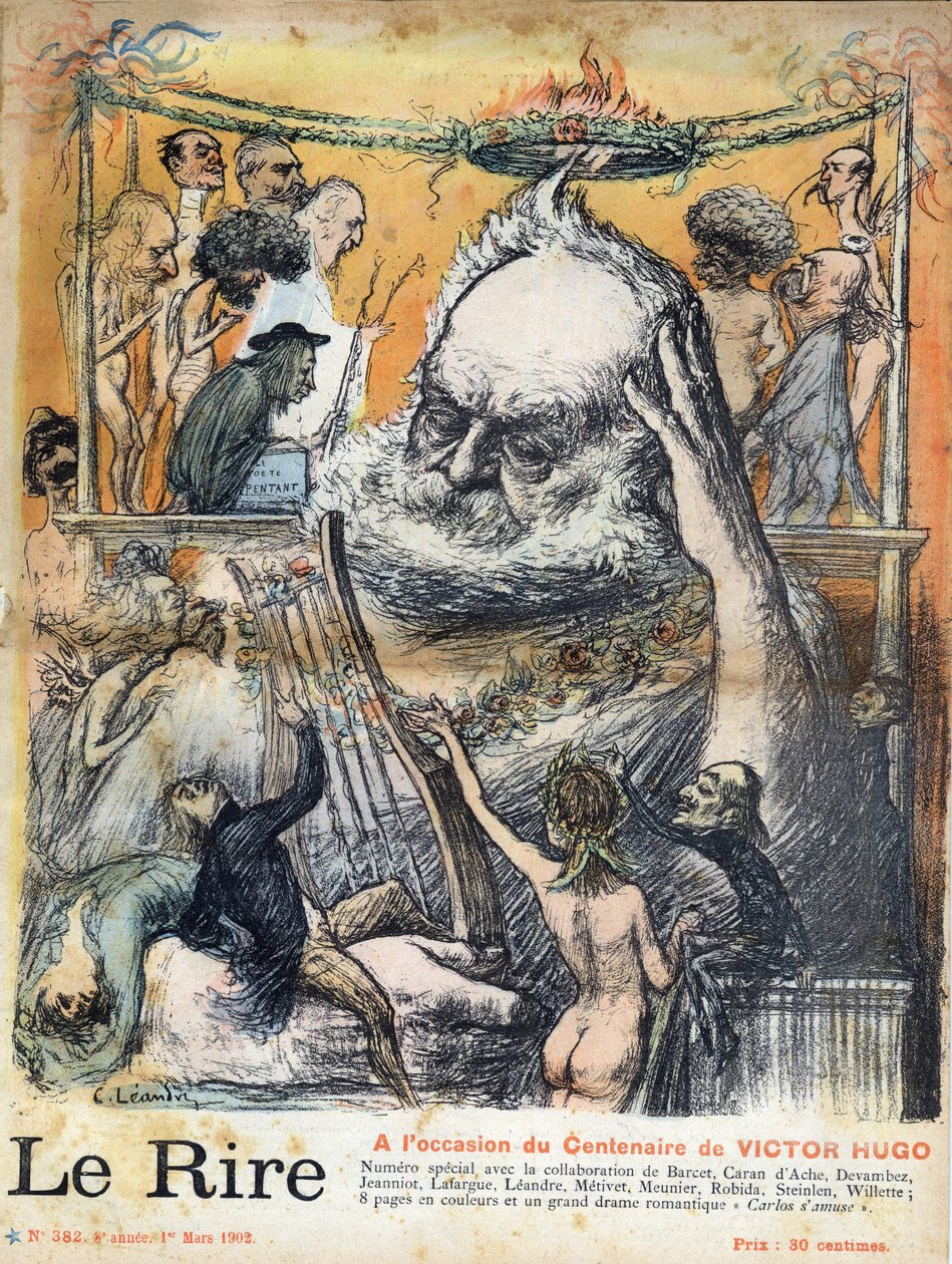 First page of the newspaper “” Le rire”” of 1 March 1902 dedicated to the centenary of the birth Victor Hugo: Victor Hugo cartoon by Charles Leandre - Victor Hugo french writer, by Charles Leandre, front page of paper on march 1902 av Charles Leandre