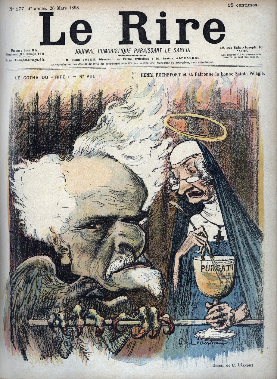 Henri Rochefort og hans skytshelgen den gode helgen Pelagie (Prison de la Sainte-Pelagie) - karikatur av Charles Leandre (1862-1934) i "" Le Rire"" av 26. mars 1898 av Charles Leandre