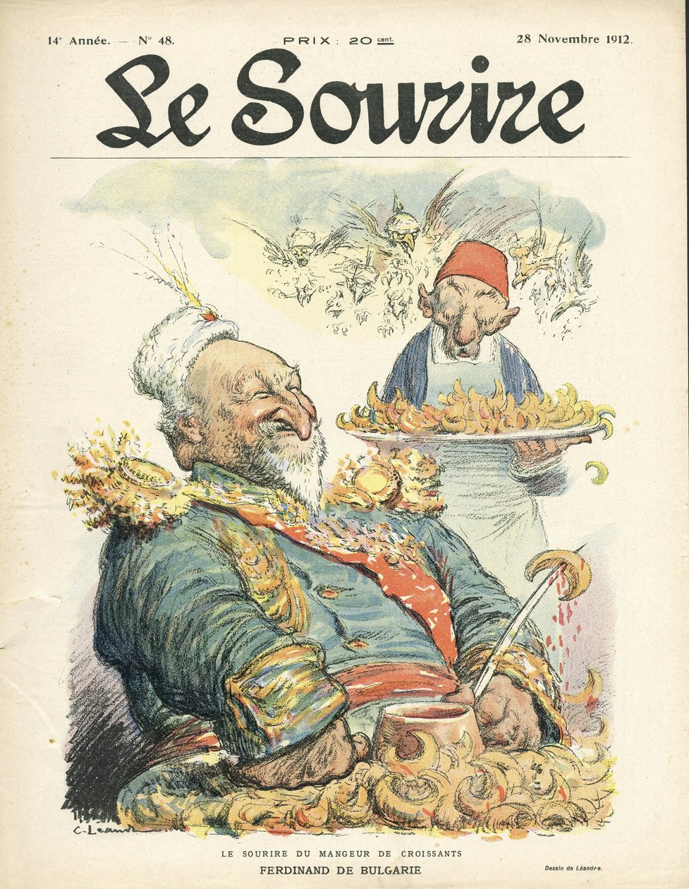 Illustrasjon av Charles Leandre (1862-1934) for omslaget til Le Smile, nr. 48, 28/11/12 - Smilet til croissant-spiser - Tyrkia, Orient, Balkan, Bulgaria - Ferdinand de Bulgaria av Charles Leandre