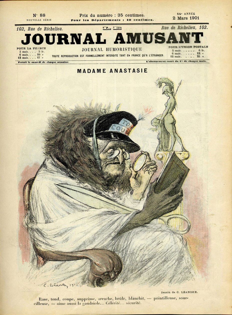 Illustrasjon av Charles Leandre (1862-1934) for forsiden av Le Journal Fun av Charles Leandre