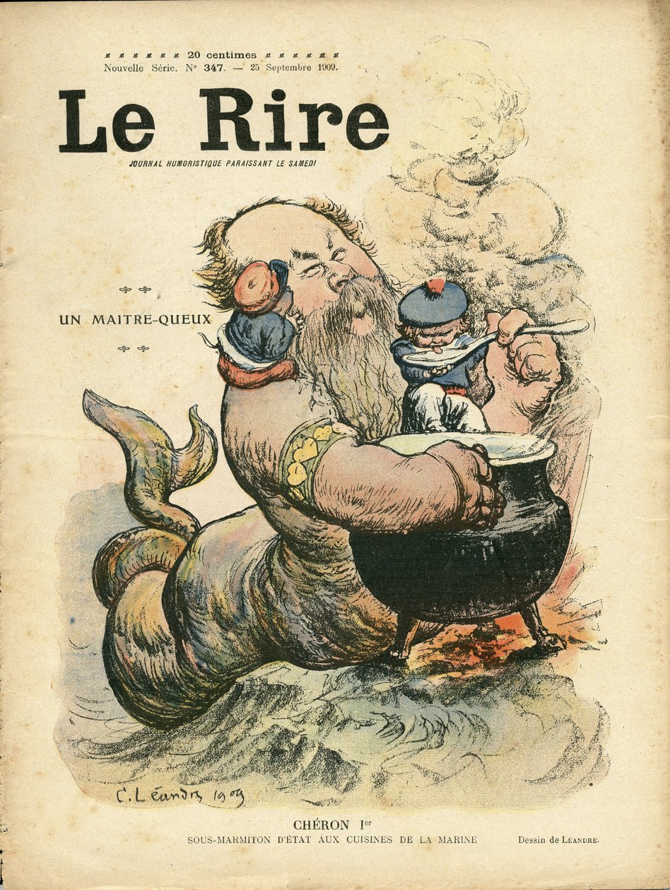 Illustrasjon av Charles Leandre (1862-1934) for omslaget til Le Rire, 25.09.09 - A master-queux - Marine Marine Marine Balneaire - Cheron Henry (1867-1936), Sirene av Charles Leandre