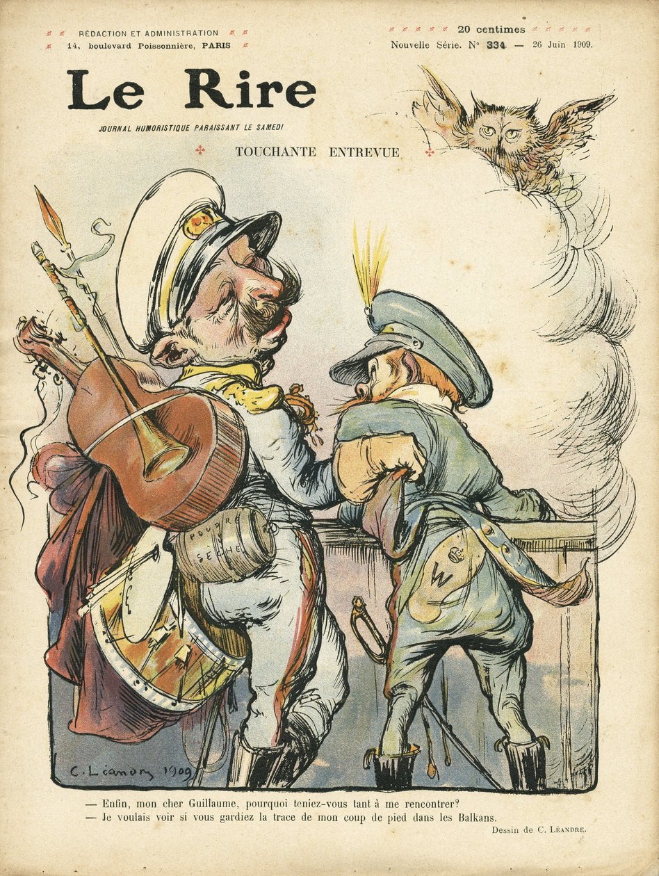 Illustrasjon av Charles Leandre (1862-1934) for coveret til Le Rire, 26/06/09 - Touchante-intervju - Musikk, gitar - William II, Nicolas II av Charles Leandre