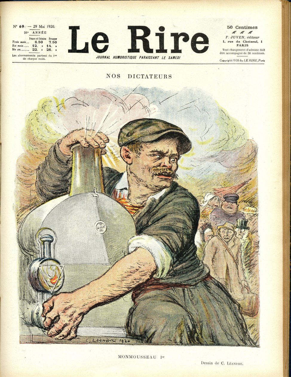 Illustrasjon av Charles Leandre (1862-1934) for omslaget til Le Rire, 29/05/20 - Våre diktatorer - Togjernbanejernbane - Gaston Monmousseau (1883-1960) av Charles Leandre