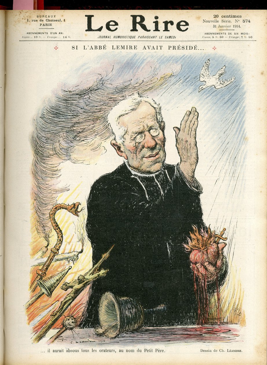 Illustrasjon av Charles Leandre (1862-1934) for omslaget til Le Rire, 31/01/14 - Hvis Abbe Lemire hadde presidert... - Religion Tro - Abbe Jules Auguste Lemire (1853-1928) av Charles Leandre