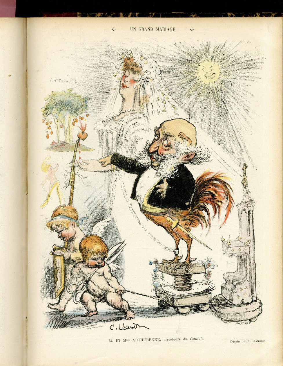 Illustrasjon av Charles Leandre (1862-1934) i Le Rire, 22.10.04 - Et storslått ekteskap - Ekteskap - Hane, Meyer Arthur - Animalisering av Charles Leandre
