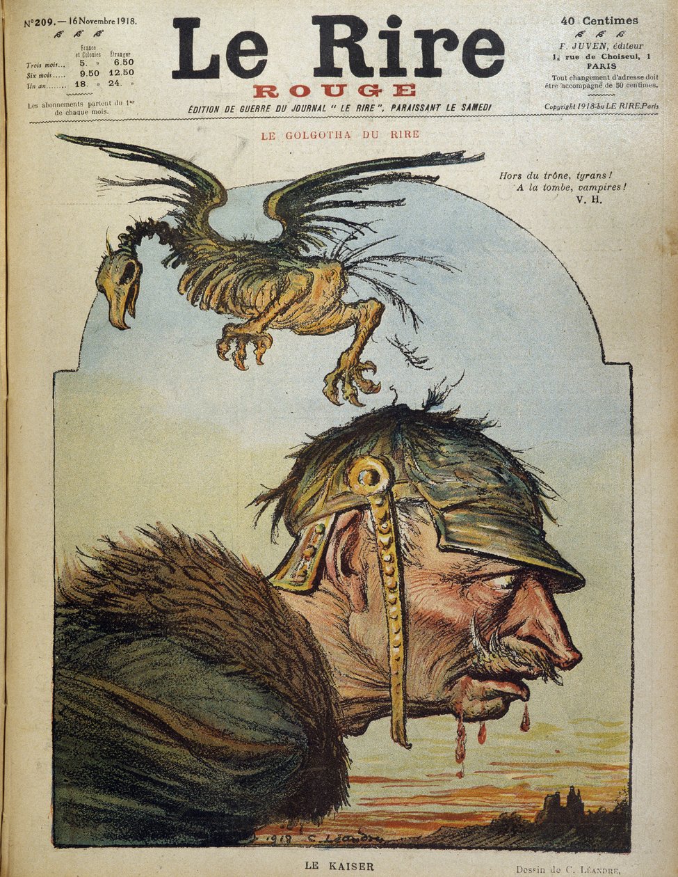 The Kaiser: William II - Tegneserie av Charles Leandre (1862-1934) i "" Le Rire rouge"" fra 16.11.1918 av Charles Leandre