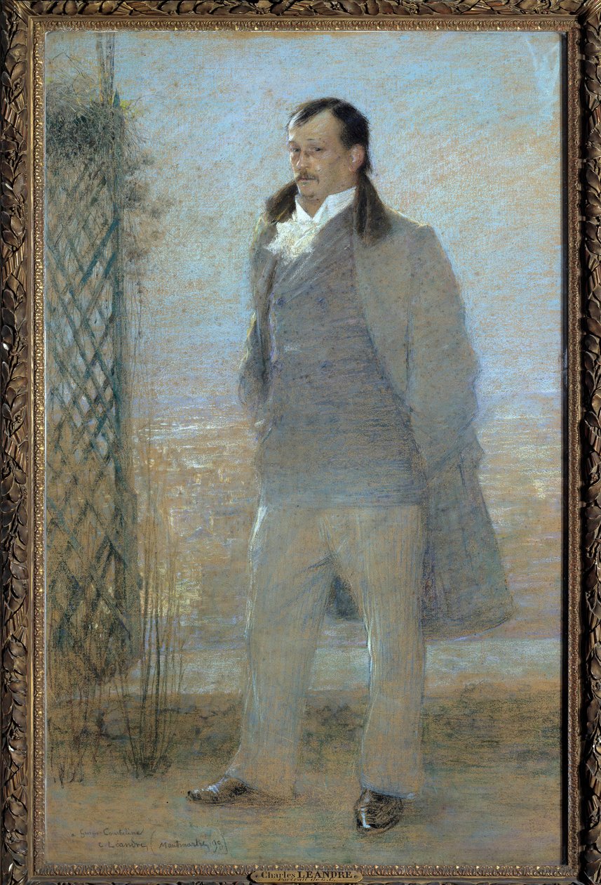 Portrait en pied de Georges Courteline (1858–1929) fransk romanforfatter og dramatiker i 1898 Maleri av Charles Leandre (1862–1934). 1898. Omvisninger i kunstmuseet av Charles Leandre