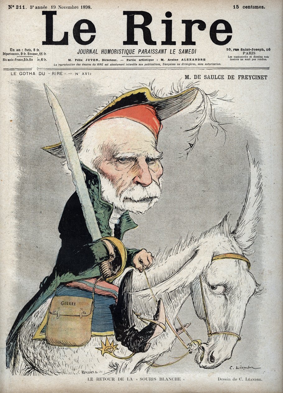 Portrett av Charles de Freycinet (Louis Charles de Saulces de Freycinet) (1828-1923), fransk politiker og ingeniør - - karikatur av Charles Leandre (1862-1934) i "" Le Rire"" av 19. november 1898 av Charles Leandre