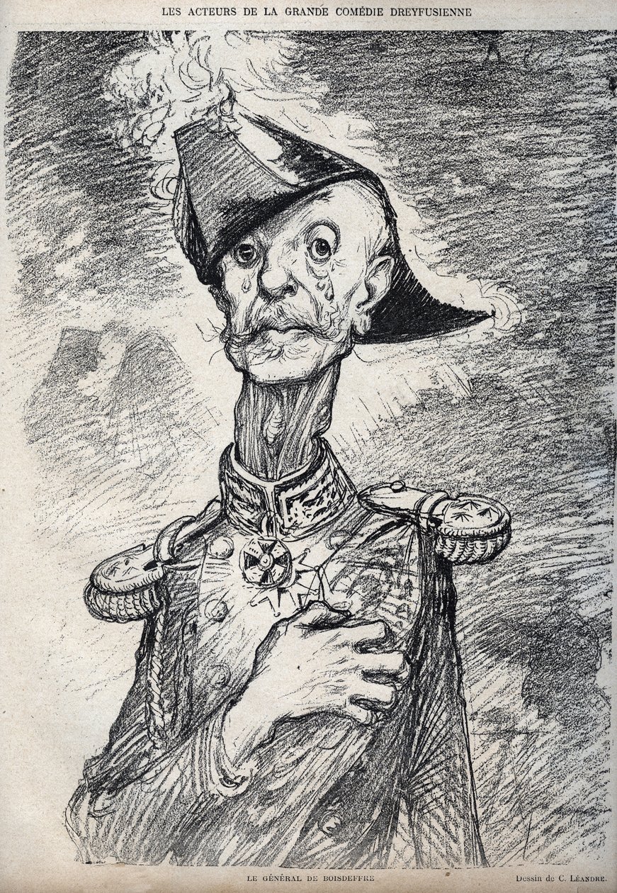 Skuespillerne i den store Dreyfussian-komedien - Portrett av Raoul Le Mouton de Boisdeffre (general fra Boisdeffre) (1839 -1919), fransk militær - tegneserie av Charles Leandre (1862-1934) i "" Le Rire""" av Charles Leandre