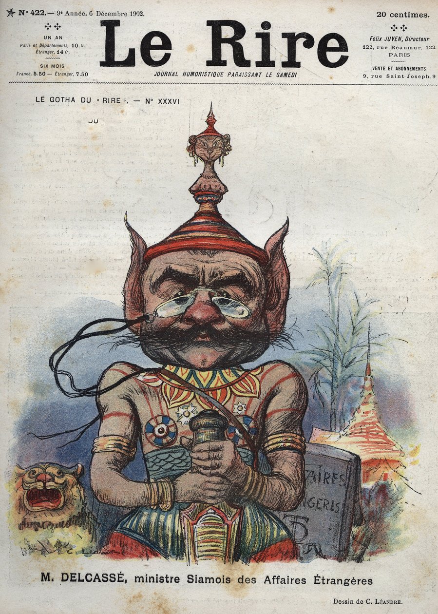 Theophile Delcasse (1852-1923), French politician - Le Gotha du “” Laughs”, No. XXXVI, M. Delcasse, Siamese Minister for Foreign Affairs - Cartoon by Charles Leandre - (6 December 1902) av Charles Leandre