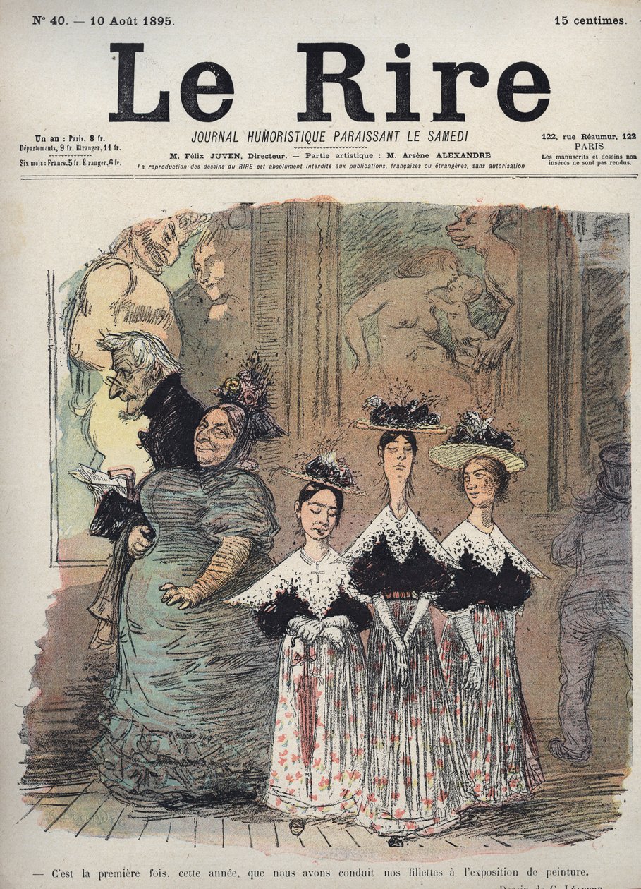 Dette er første gang, i år, at vi har ført jentene våre til maleriutstillingen - karikatur av Charles Leandre (1862-1934) i "" Le Rire""" 10. august av Charles Leandre