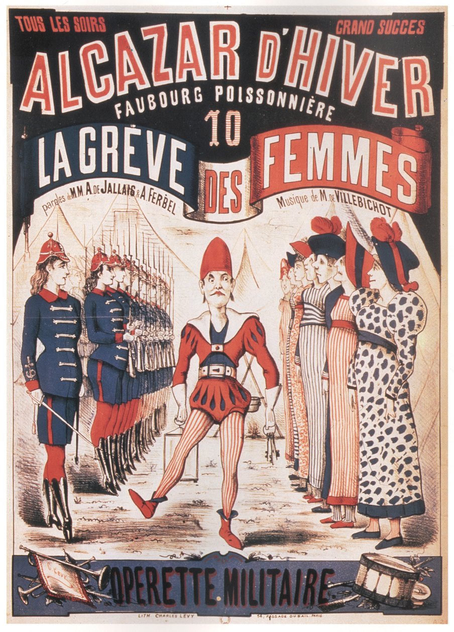 Plakat for operetten La Grêve des femmes av A. de Villebichot, 1879-1880 av Charles Levy