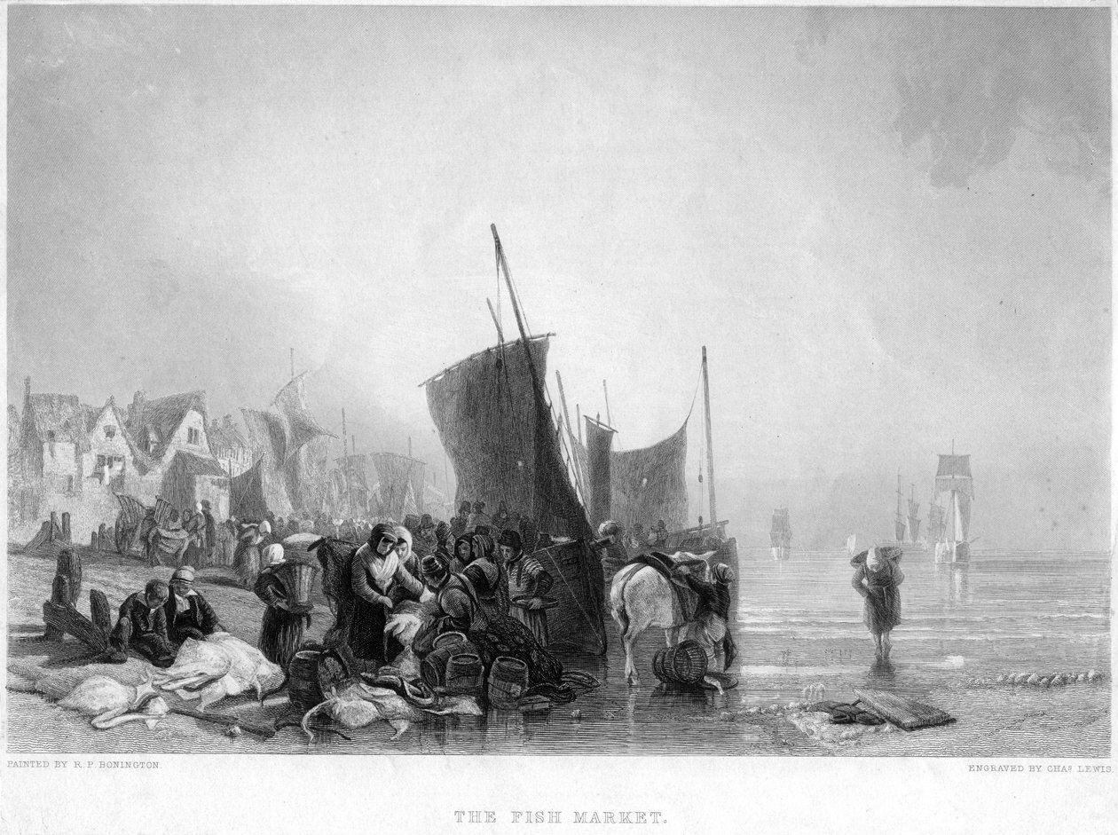 Fiskemarkedet, ca 1820-tallet. av Charles Lewis