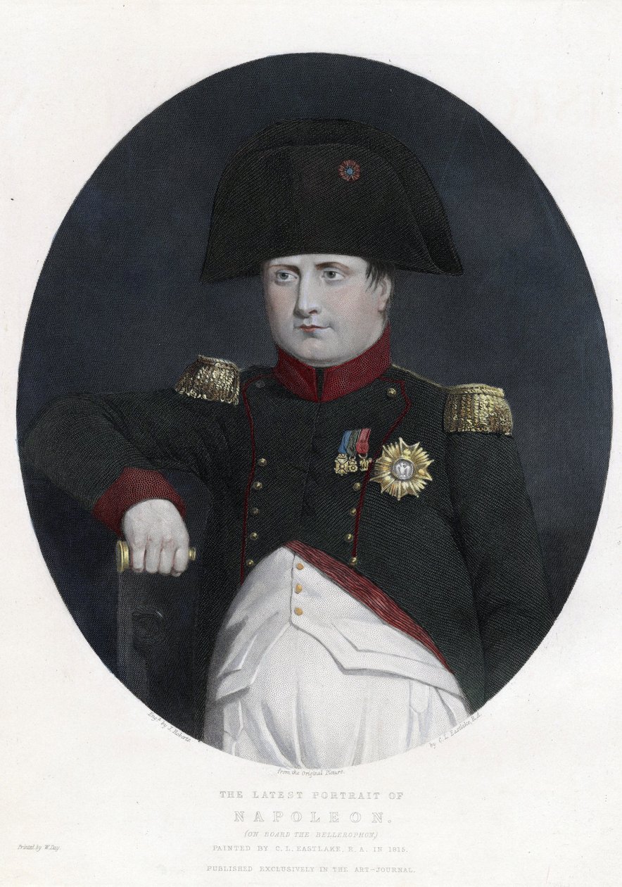 Siste portrett av Napoleon om bord på Bellerophon - Eastlake, Sir Charles Lock (1793-1865) - 1815 - Etsning, akvarell - 29,5x22,4 - Privat samling av Charles Lock Eastlake