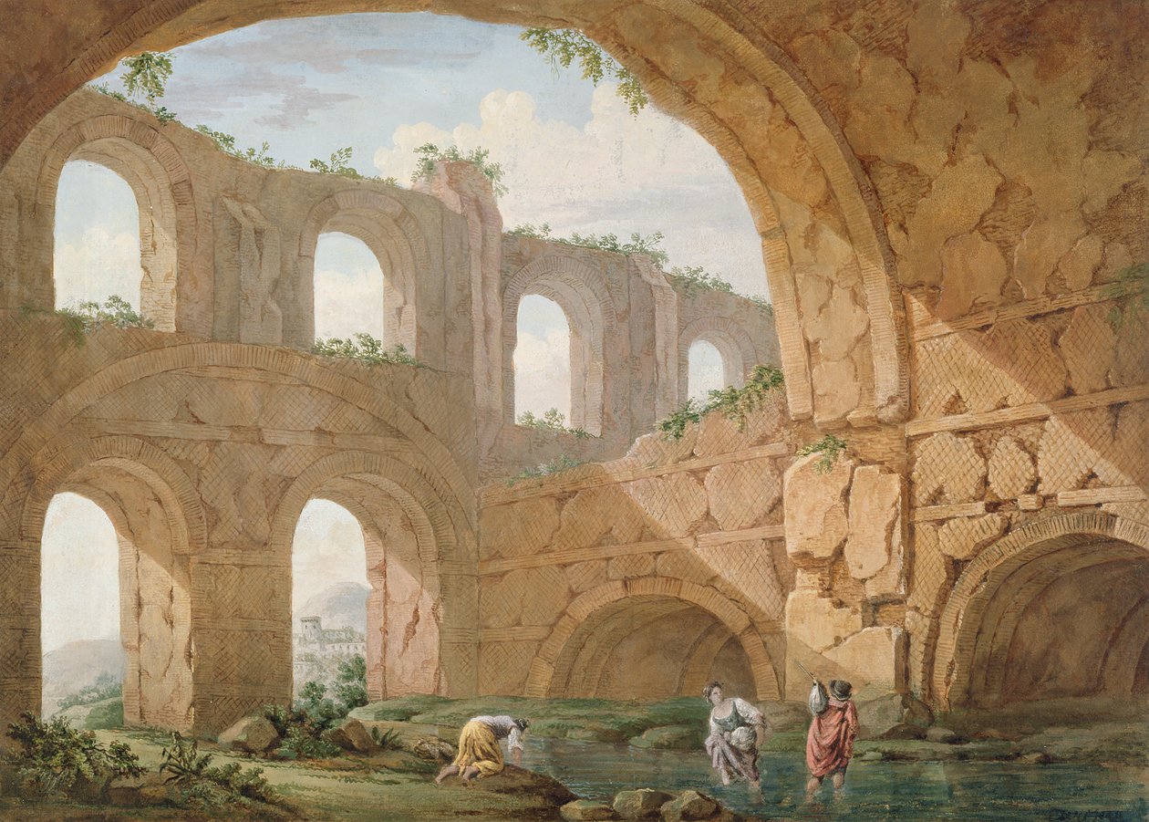 Hadrians villa, nær Tivoli (penn og gouache på papir) av Charles Louis Clerisseau