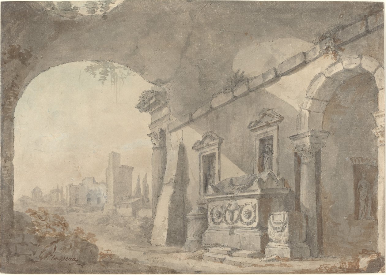 Romerske ruiner med en grav av Charles Louis Clerisseau